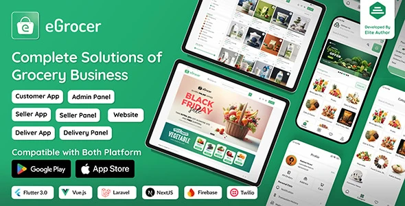 eGrocer – Online Multi Vendor Grocery Store, eCommerce Flutter Full App | Admin Panel | Web Version