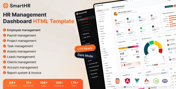 SmartHR – Html, Vue 3, Angular 19+ & Node HR Project Management & CRM Admin Dashboard Template